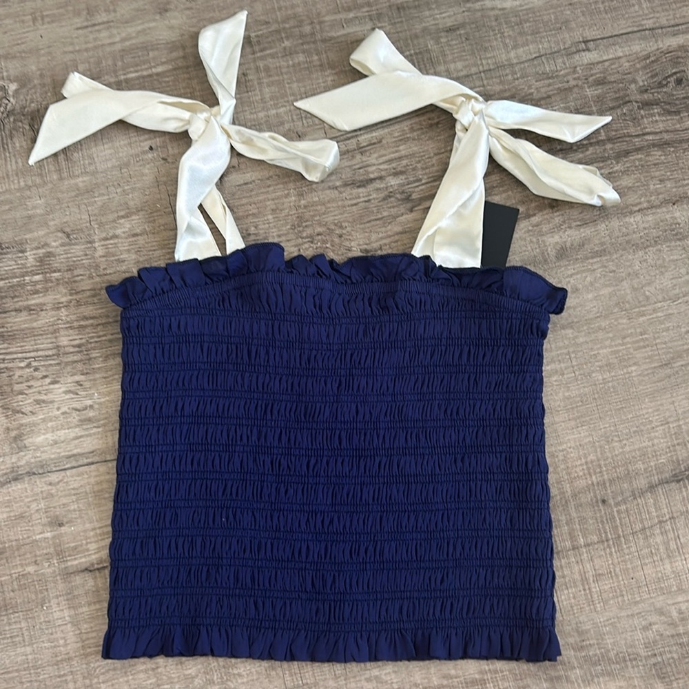 NWT Katie J Sunny Satin Tie Straps Smocked Crop Top size XS